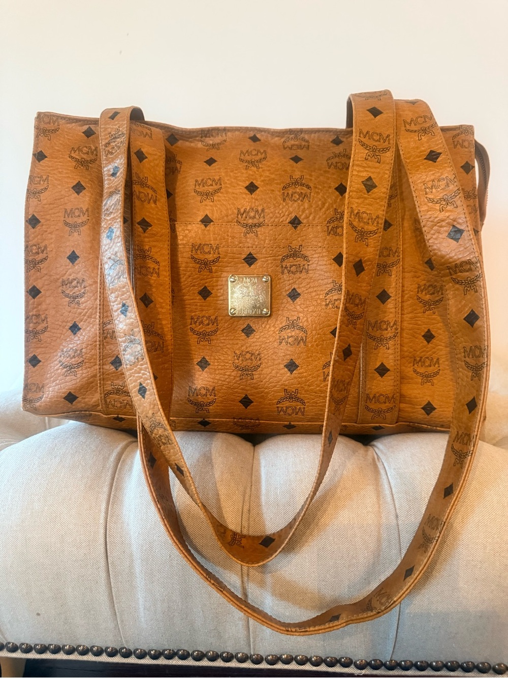 Vintage MCM Aren School Bag Tote Cognac Visetos Monogram Crossbody Shoulder